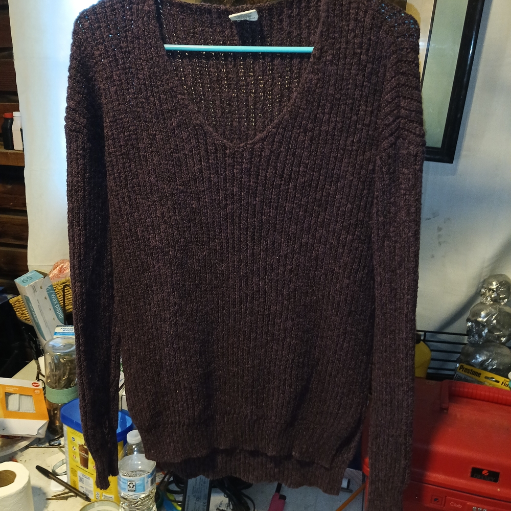 Essentials Purple V-Neck Sweater Cozy Knit